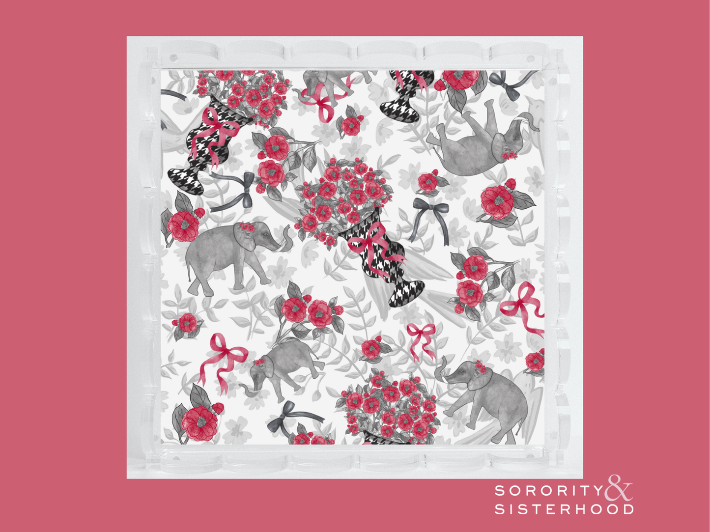 Crimson & White Acrylic Scalloped Tray