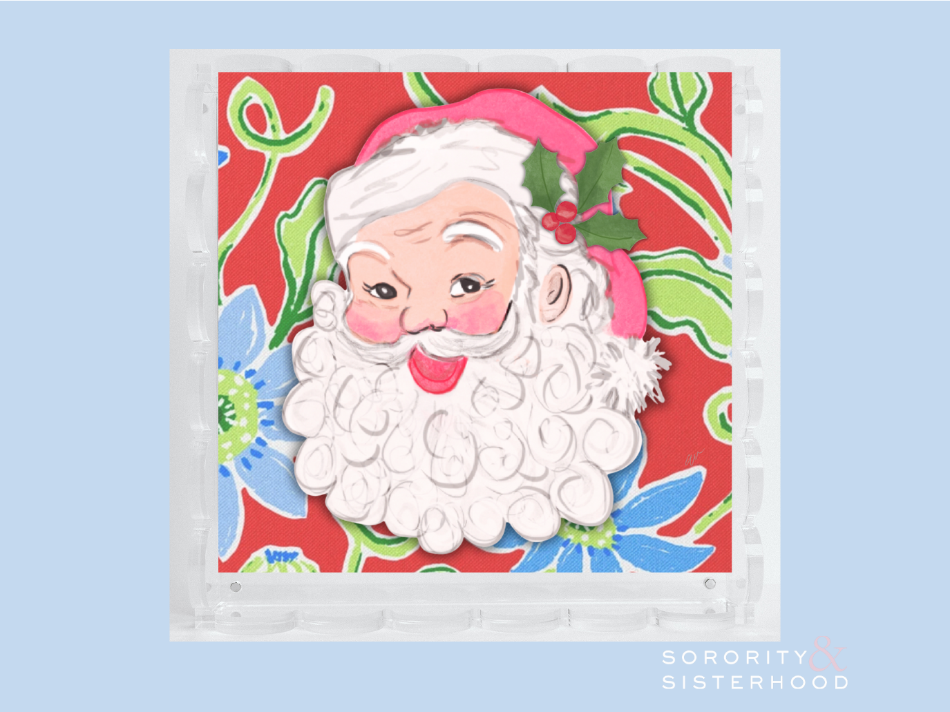 Sassy Santa Acrylic Scalloped Tray