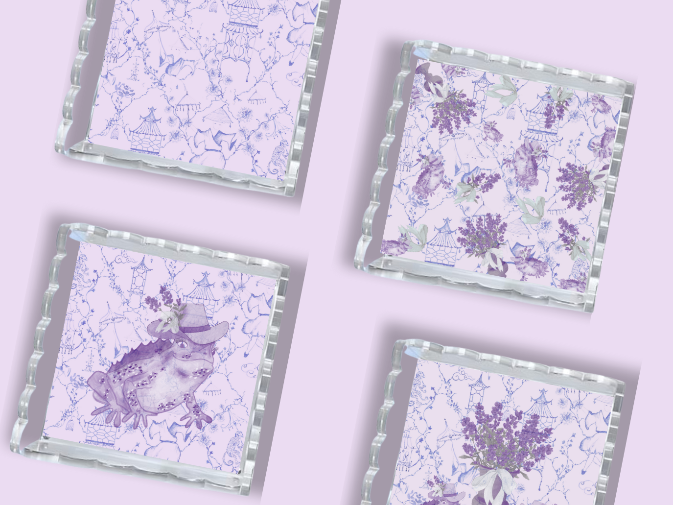 Purple & White Acrylic Scalloped Tray