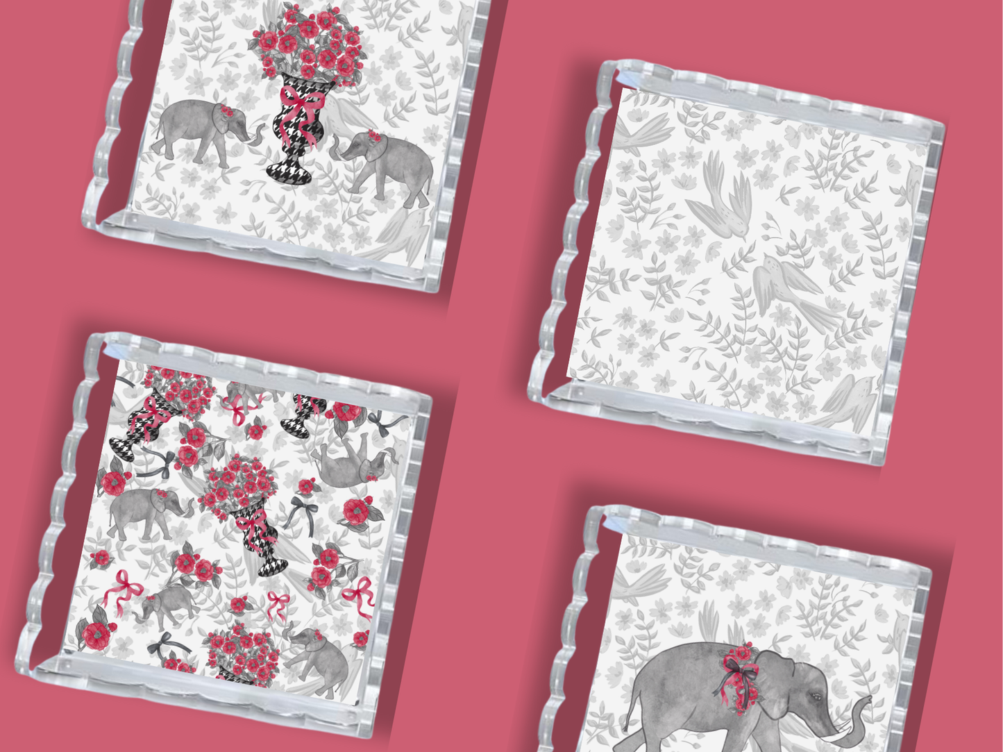 Crimson & White Acrylic Scalloped Tray