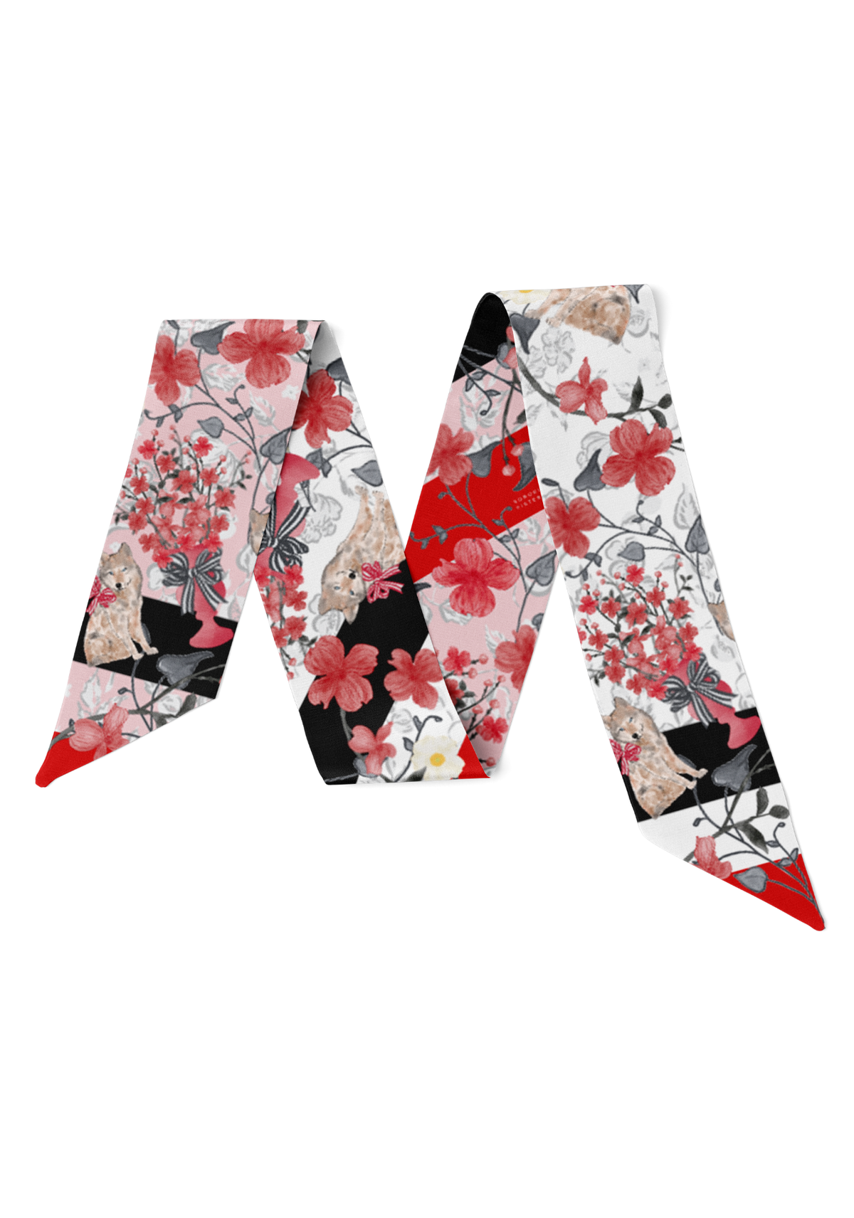 Noir & Rouge Heirloom Scarflette™ — 100% silk hand-illustrated scarflette