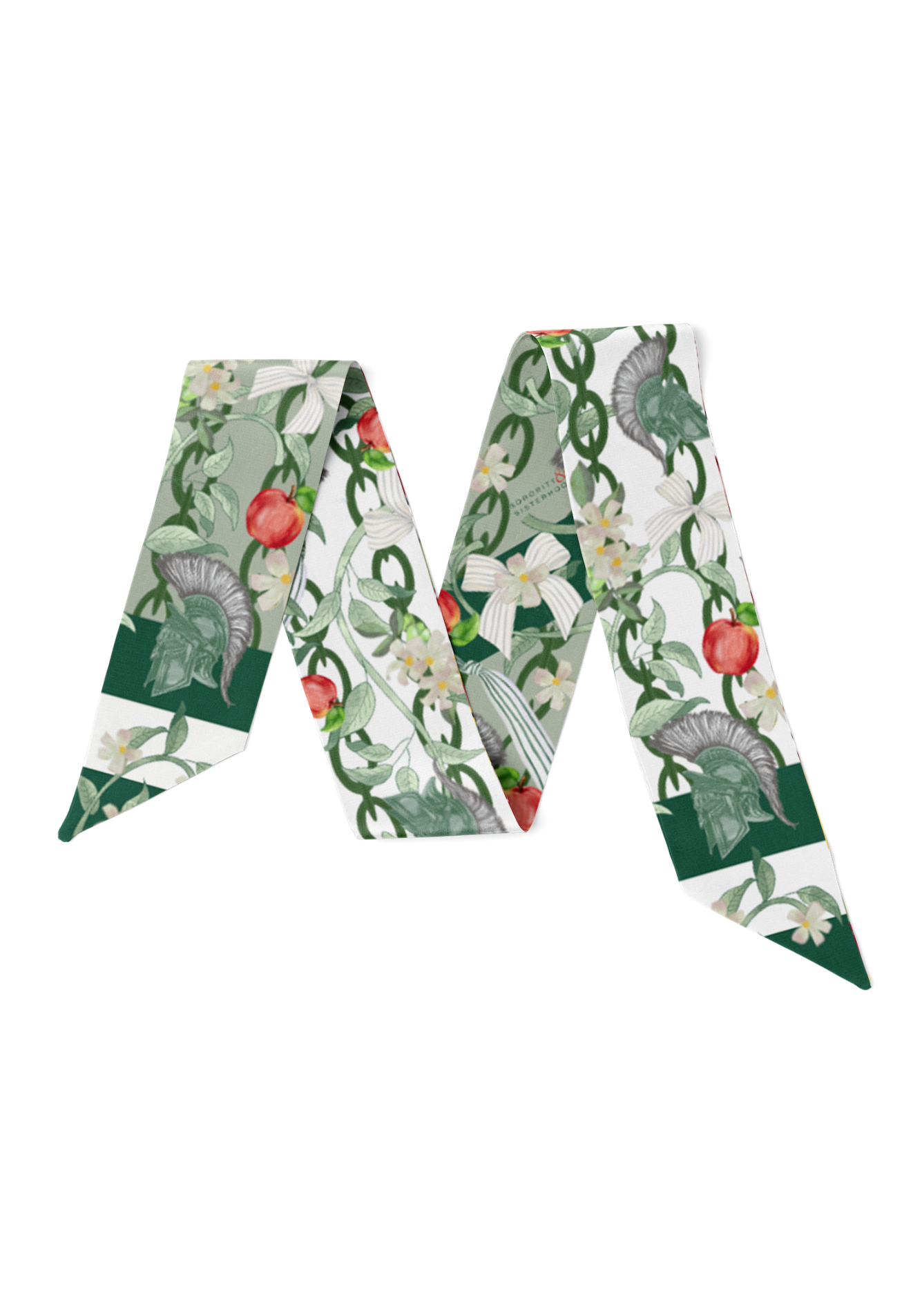 Green & White Heirloom Scarflette™ — 100% silk hand-illustrated scarflette
