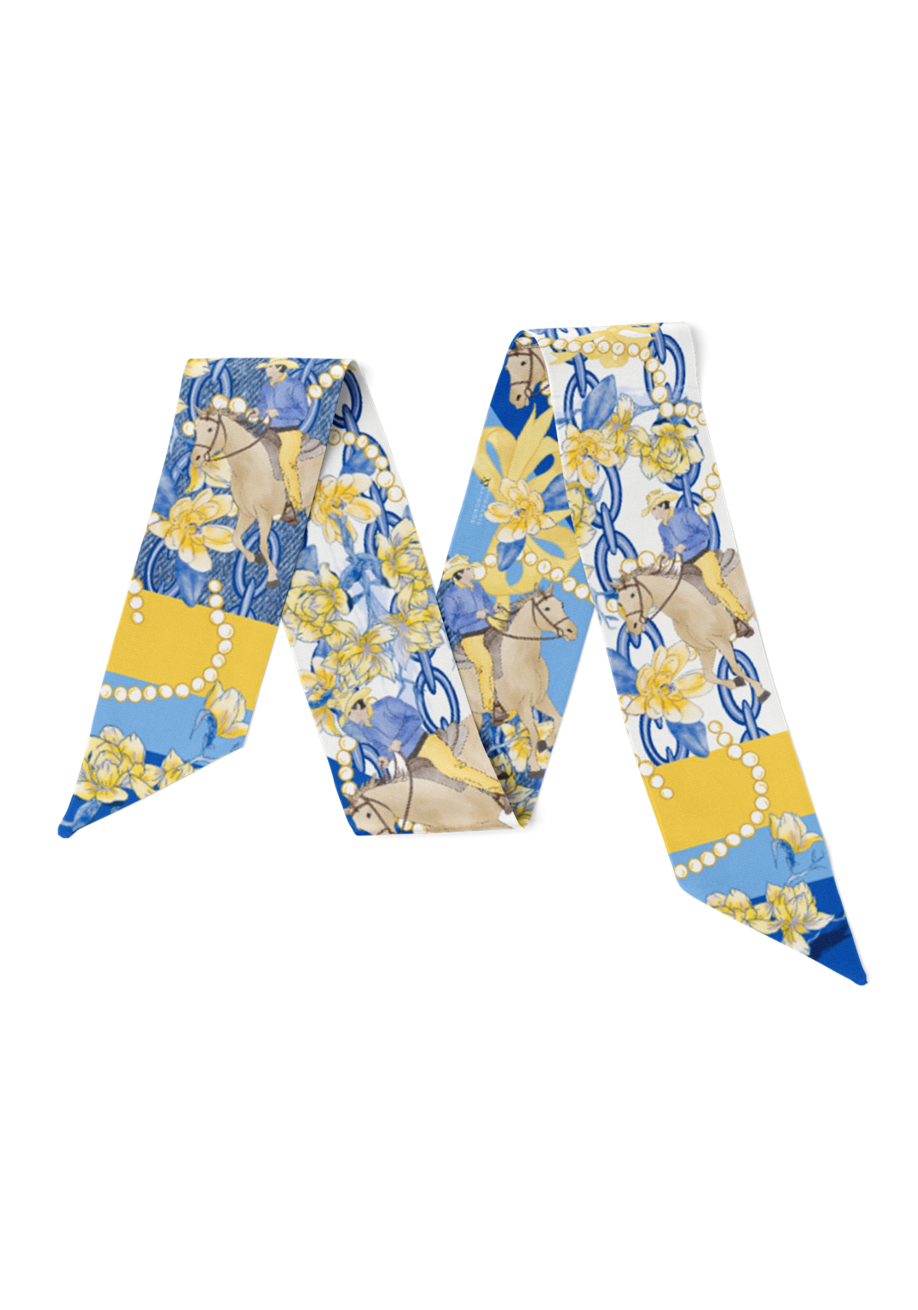 Yellow & Blue Heirloom Scarflette™ — 100% silk hand-illustrated scarflette