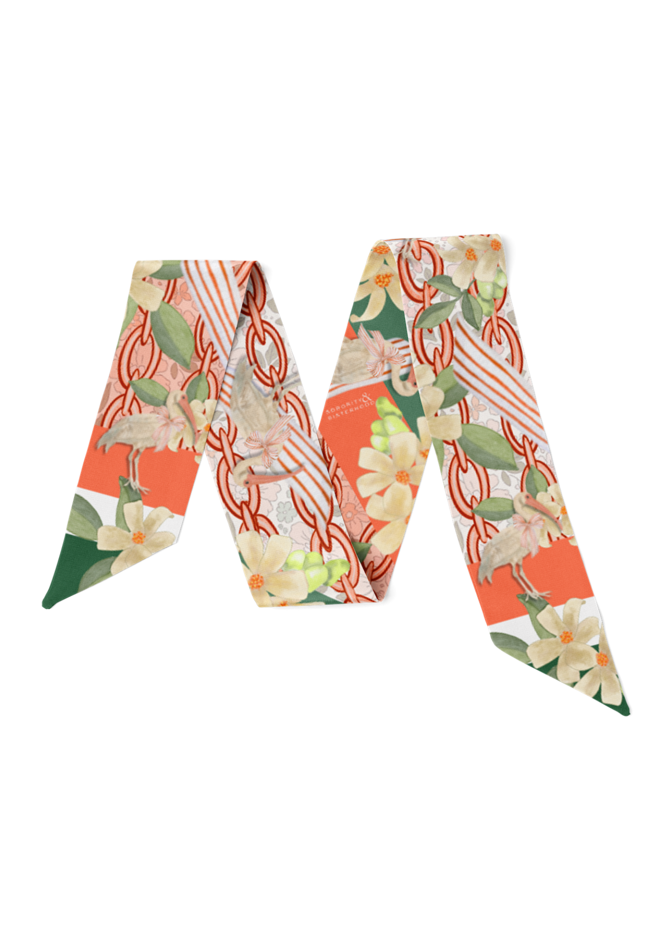 Orange & Dark Green Heirloom Scarflette™ — 100% silk hand-illustrated scarflette