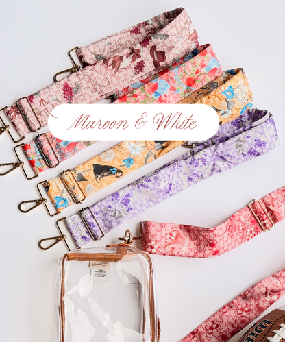 Maroon & White Silk Purse Strap