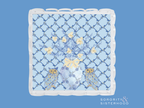 White scalloped tray with blue lattice background, Kappa Kappa Gamma Greek letters, gold owl accents, and blue floral bouquet.