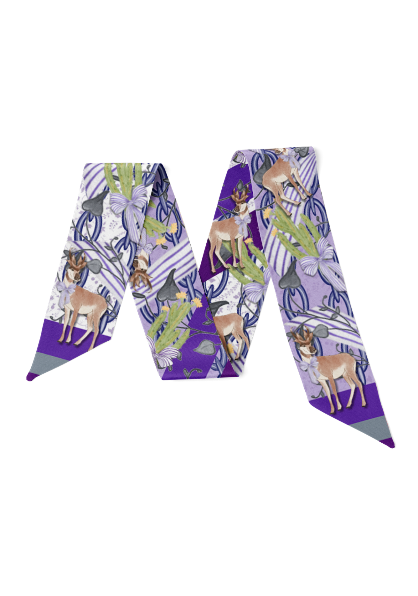 Royal Purple & White Heirloom Scarflette™ — 100% silk hand-illustrated scarflette