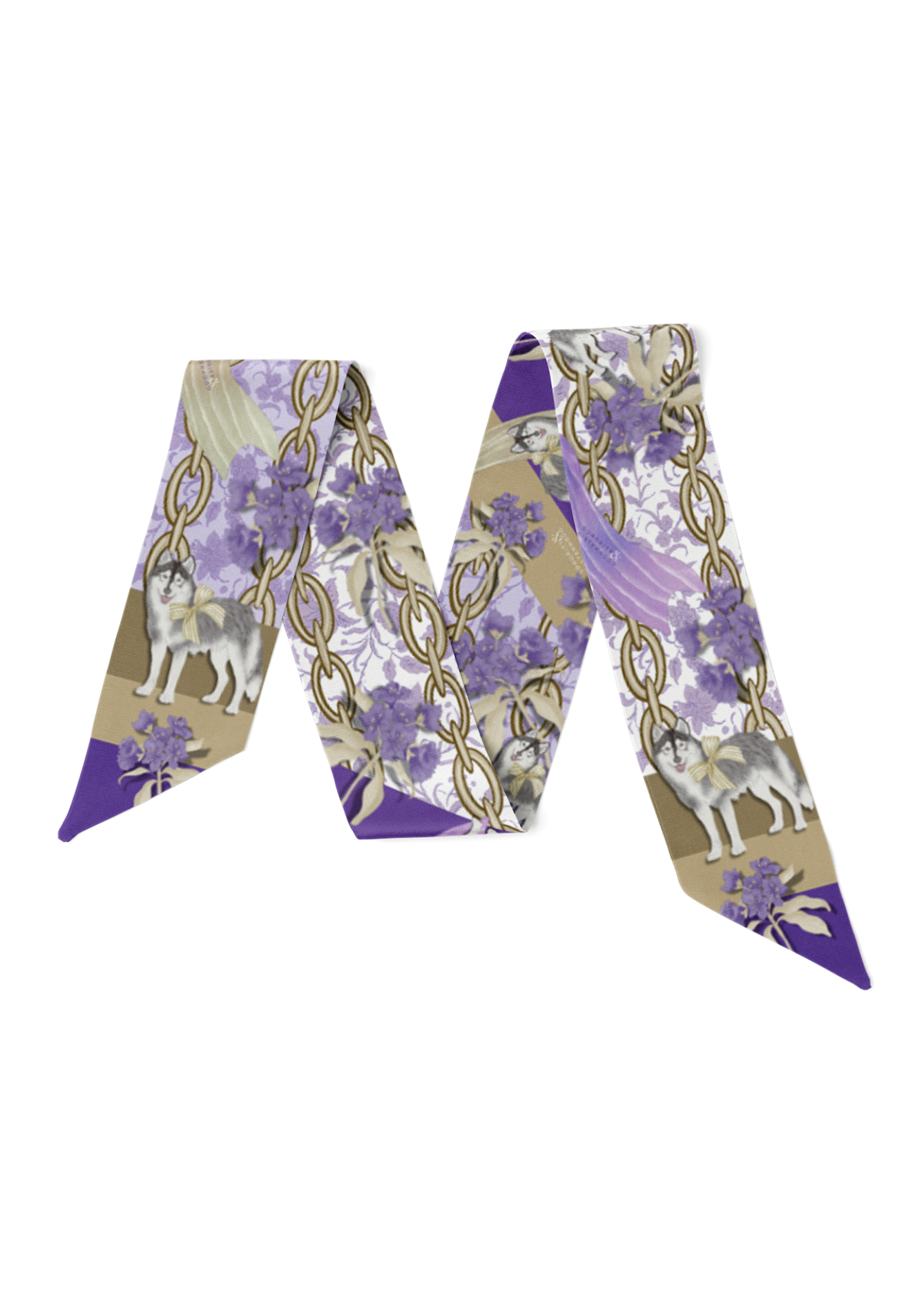 Metallic & Purple Heirloom Scarflette™ — 100% silk hand-illustrated scarflette