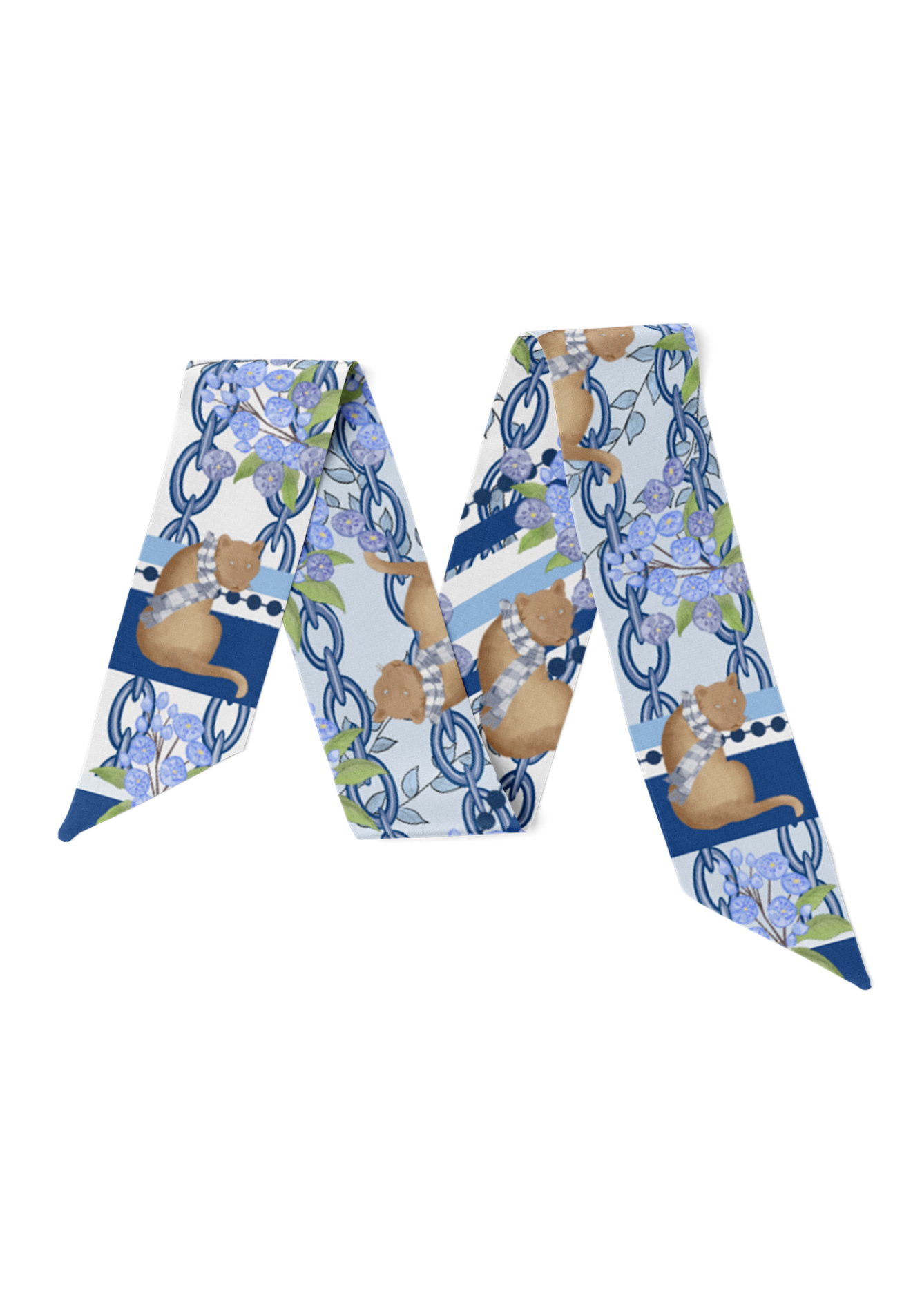 Snow & Navy Heirloom Scarflette™ — 100% silk hand-illustrated scarflette