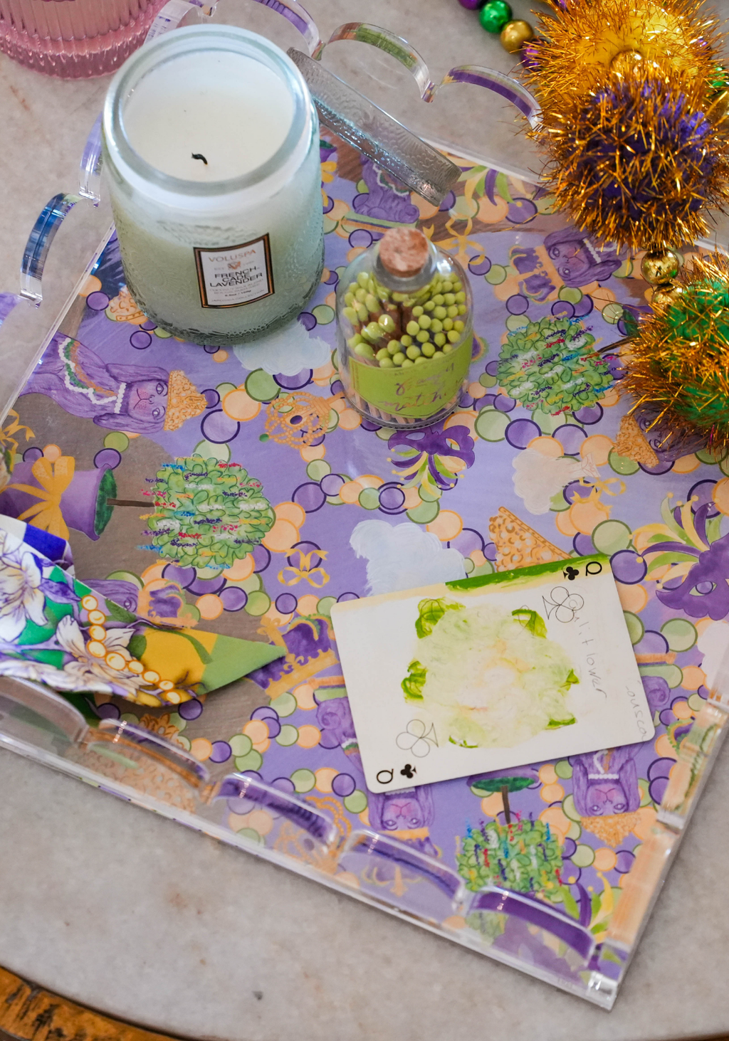 Mardi Party Acrylic Scalloped Tray