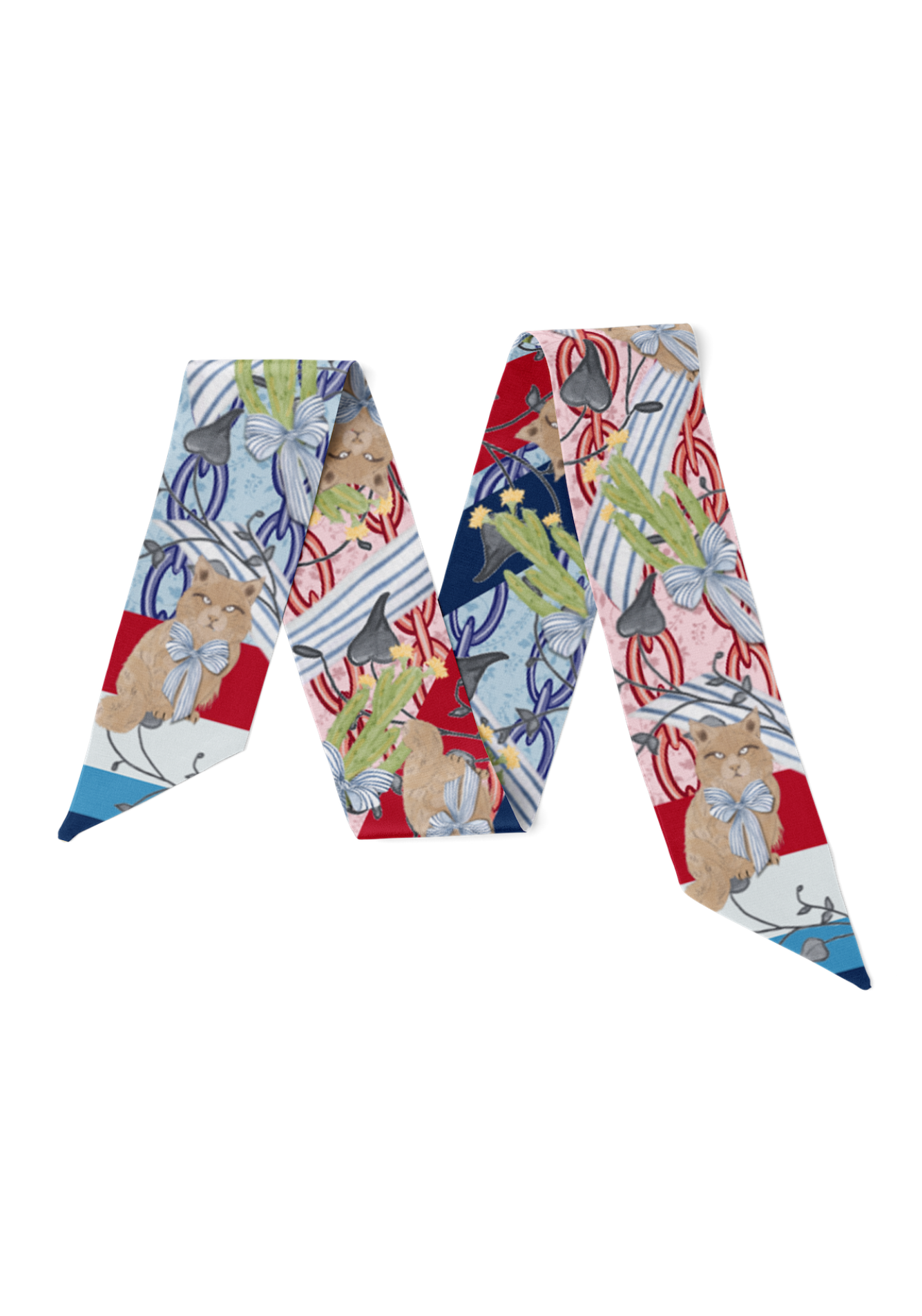 Dark Red & Navy Heirloom Scarflette™ — 100% silk hand-illustrated scarflette