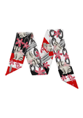 Cherry & Black Heirloom Scarflette™ — 100% silk hand-illustrated scarflette