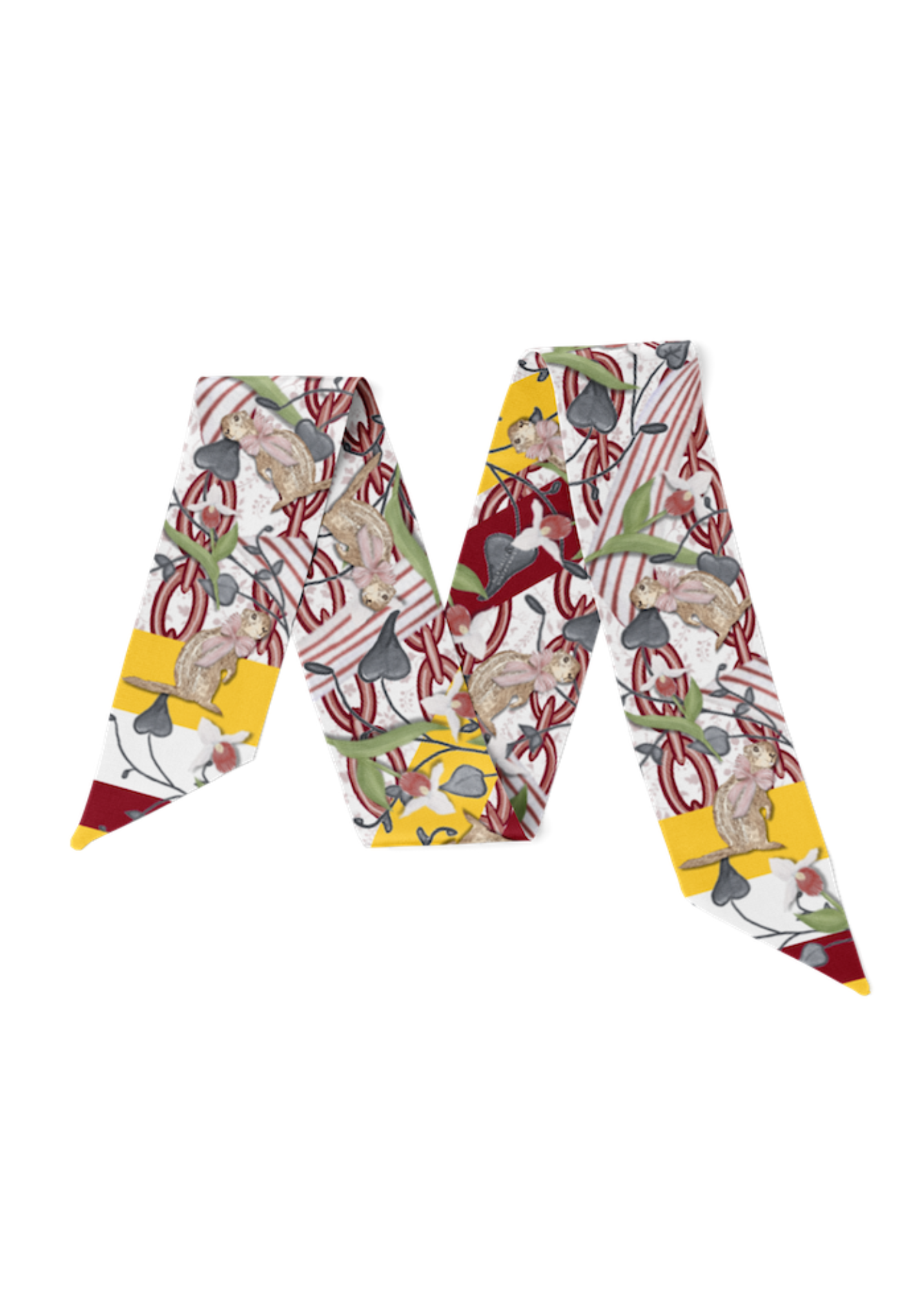 Burgundy & Gold Heirloom Scarflette™ — 100% silk hand-illustrated scarflette