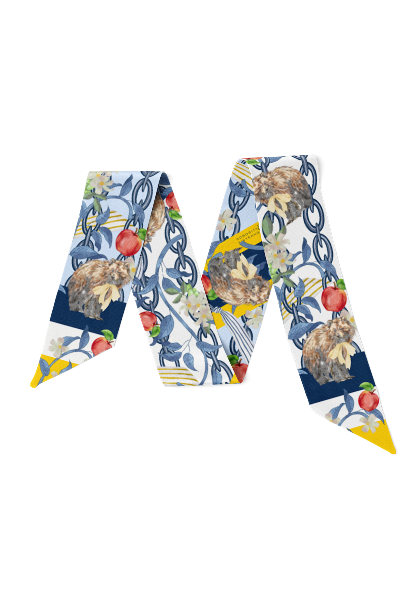 Dark Blue & Yellow Heirloom Scarflette™ — 100% silk hand-illustrated scarflette