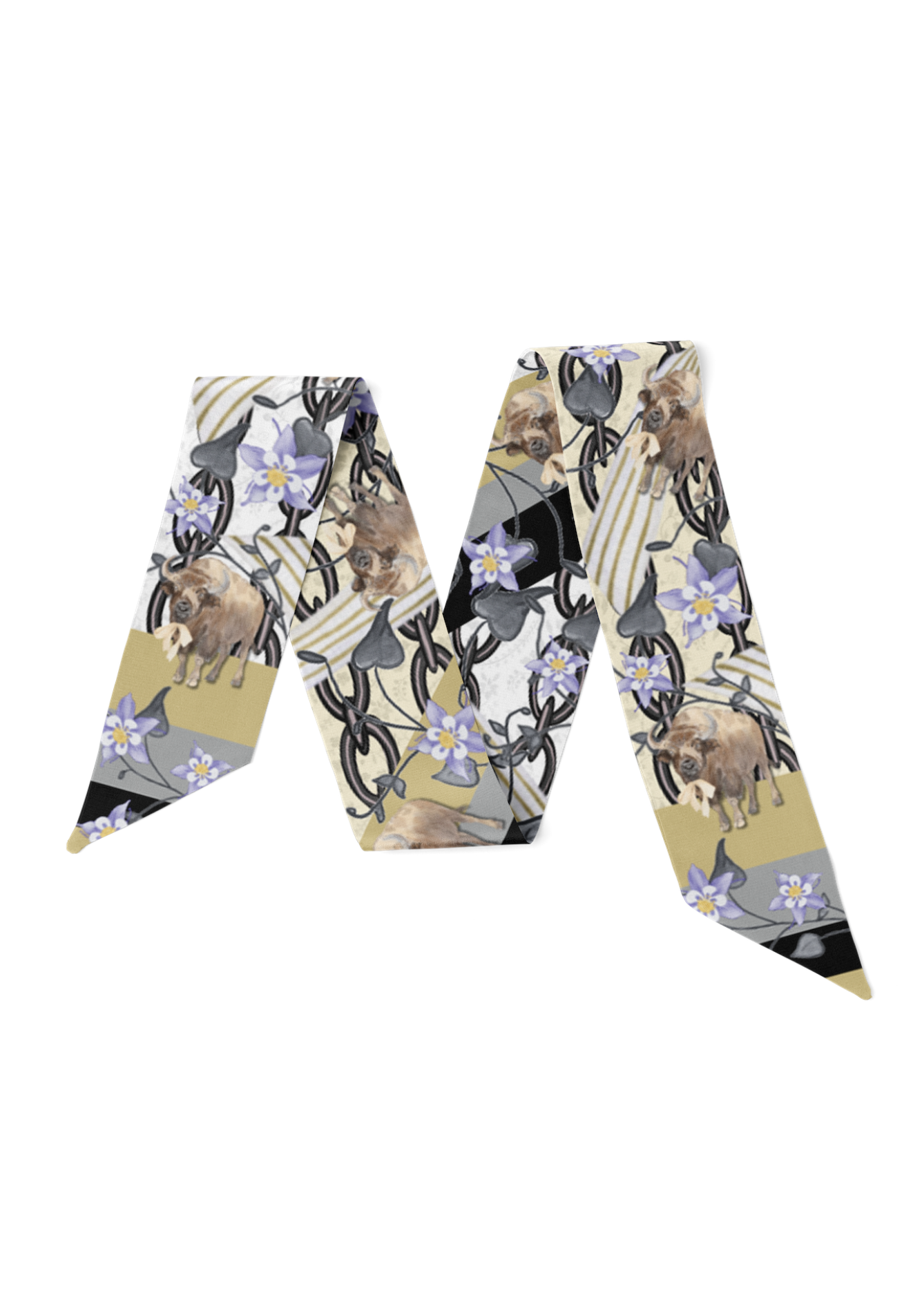Buff & Black Heirloom Scarflette™ — 100% silk hand-illustrated scarflette