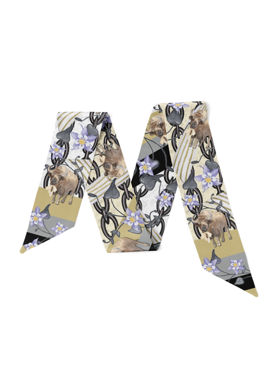 Buff & Black Heirloom Scarflette™ — 100% silk hand-illustrated scarflette