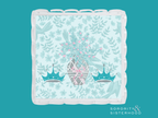 Light blue acrylic tray with scalloped edges, Zeta Tau Alpha symbols, and floral design.