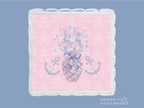 Square acrylic tray with scalloped edges, pink background, central pineapple and anchor design in blue and lavender tones.