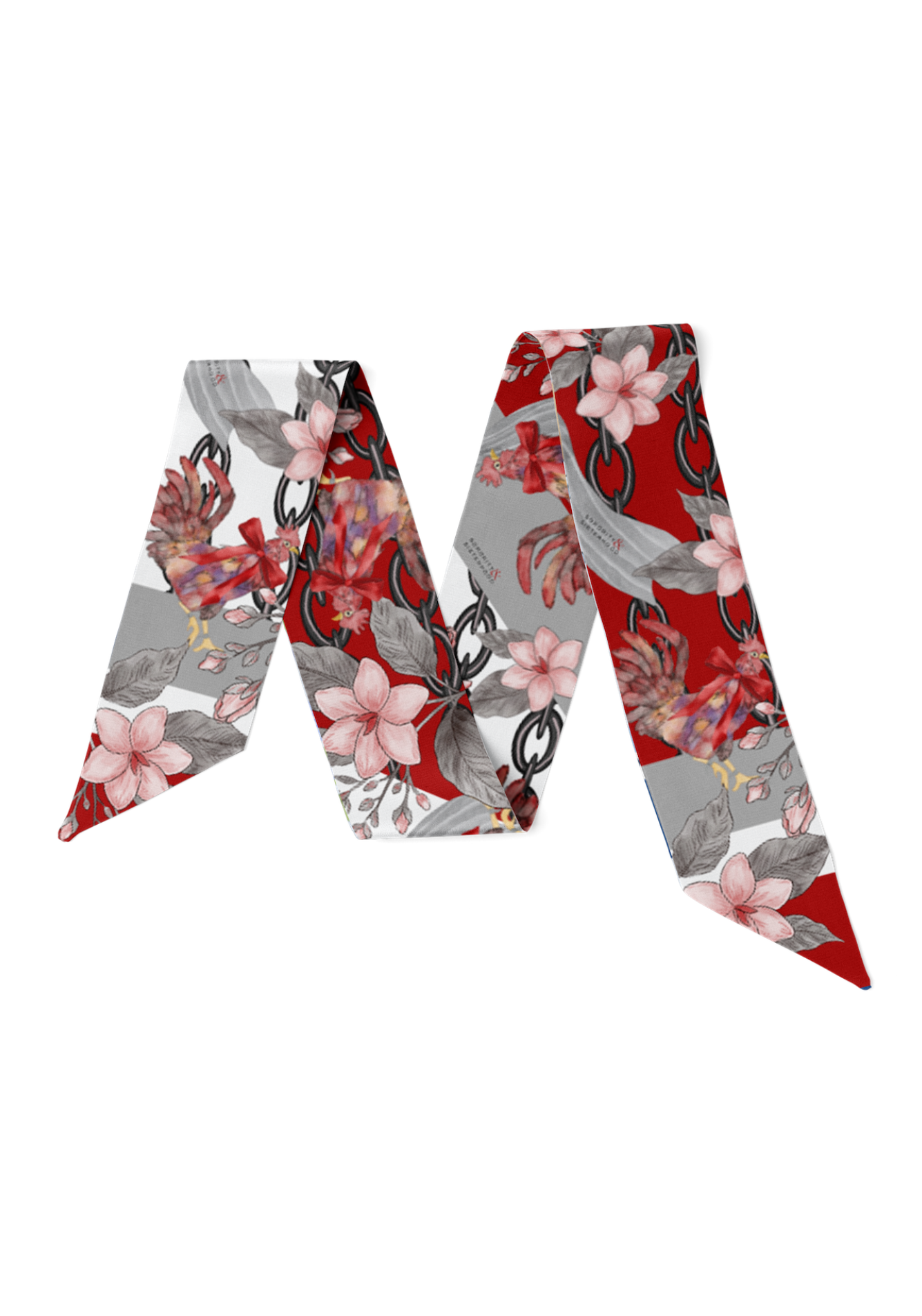 Garnet & Black Heirloom Scarflette™ — 100% silk hand-illustrated scarflette
