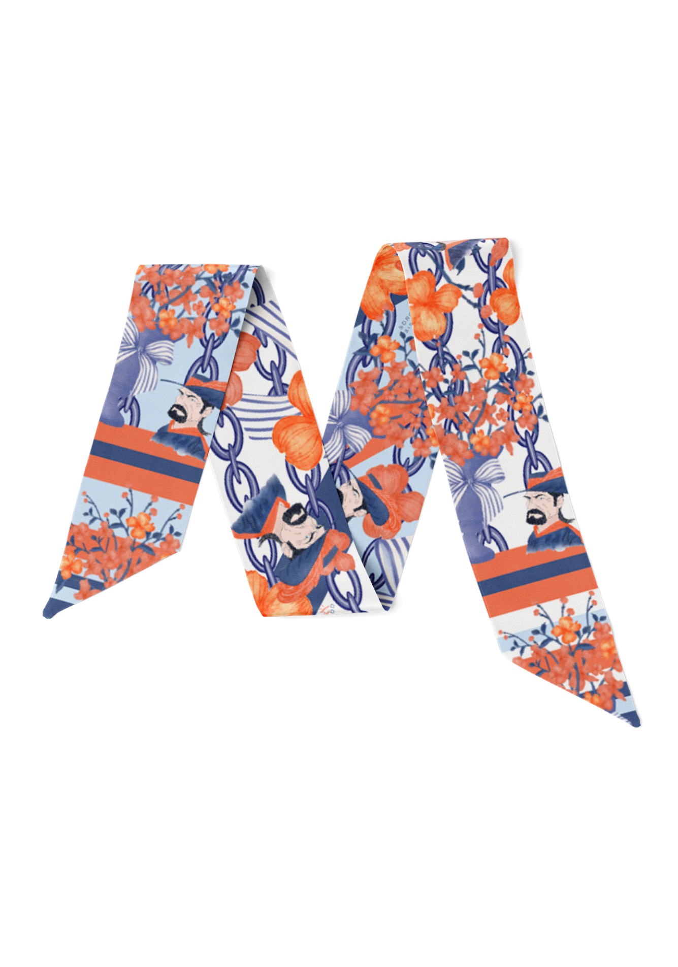 Midnight & Orange Heirloom Scarflette™ — 100% silk hand-illustrated scarflette