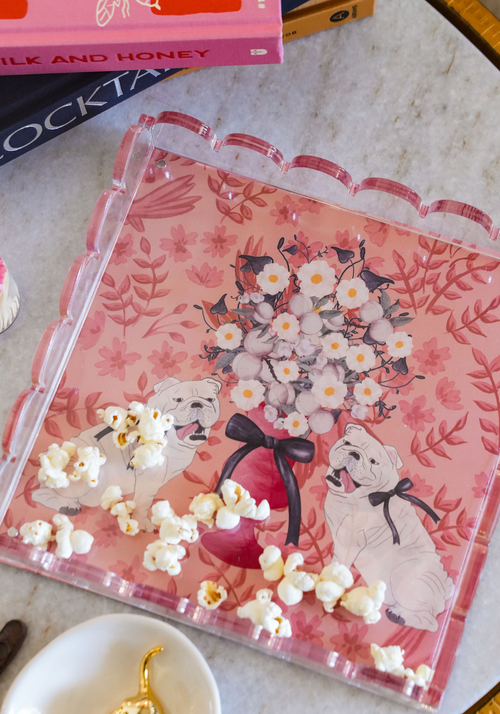 Black & Red Acrylic Scalloped Tray — acrylic scalloped tray with hand-illustrated magnetic insert