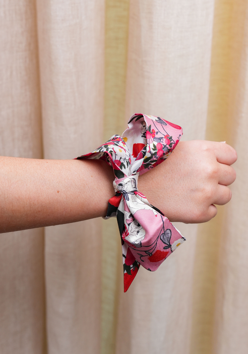 Black & Red Heirloom Scarflette™ — 100% silk hand-illustrated scarflette