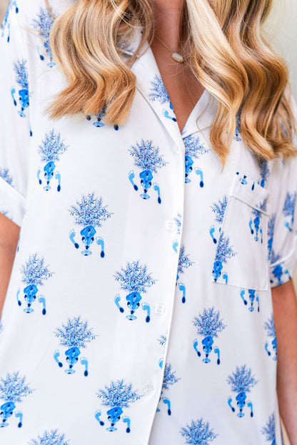 Blue & White Heirloom Pajama Shorts Set