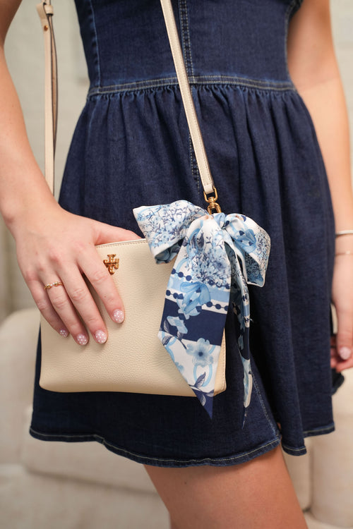 Blue & White Heirloom Scarflette™ — 100% silk hand-illustrated scarflette