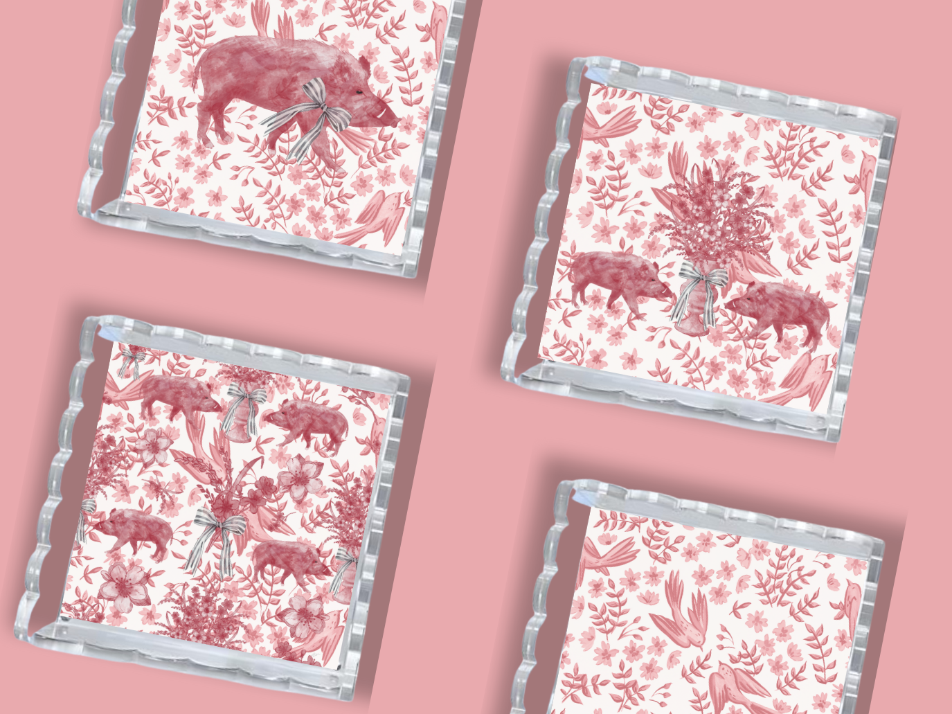 Cardinal & White Acrylic Scalloped Tray