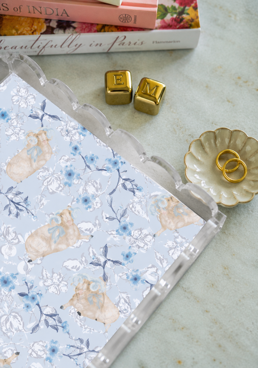 Blue & White Acrylic Scalloped Tray