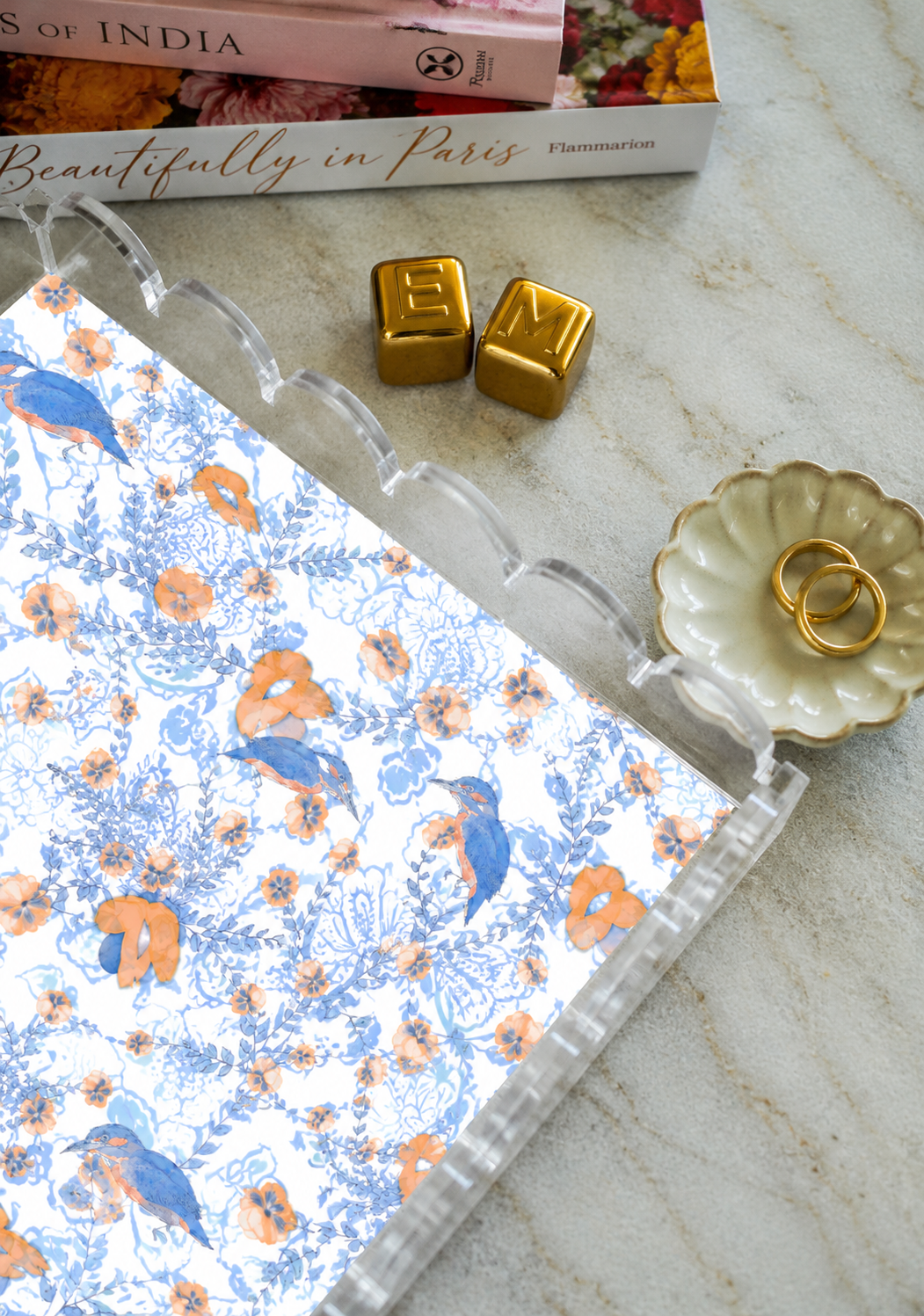 Cobalt & Orange Acrylic Scalloped Tray