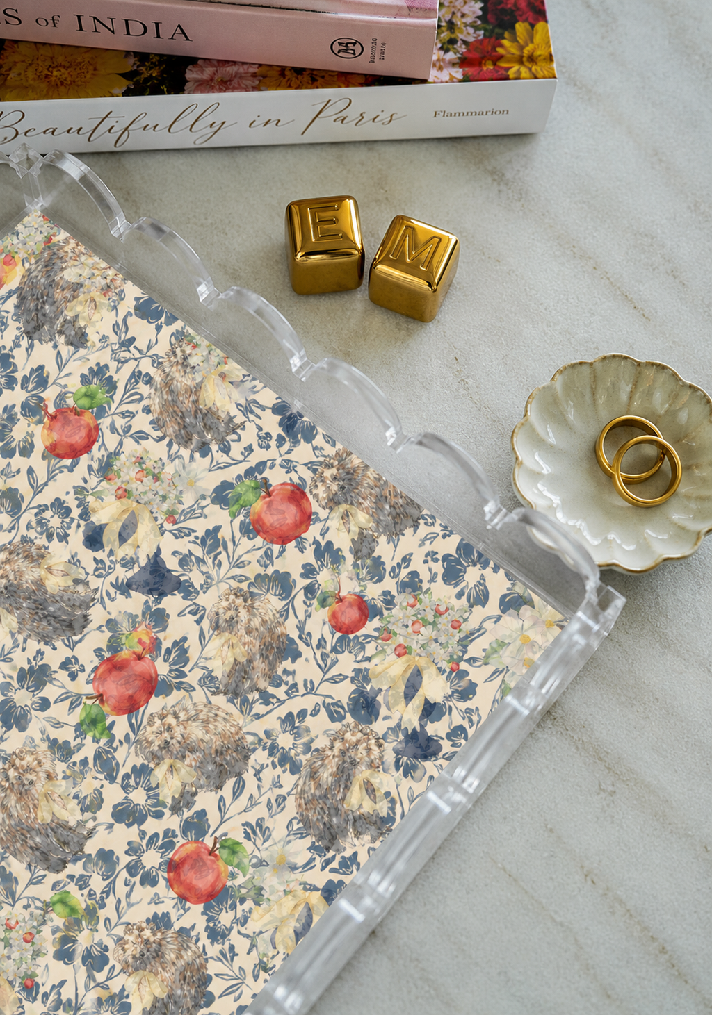 Dark Blue & Yellow Acrylic Scalloped Tray