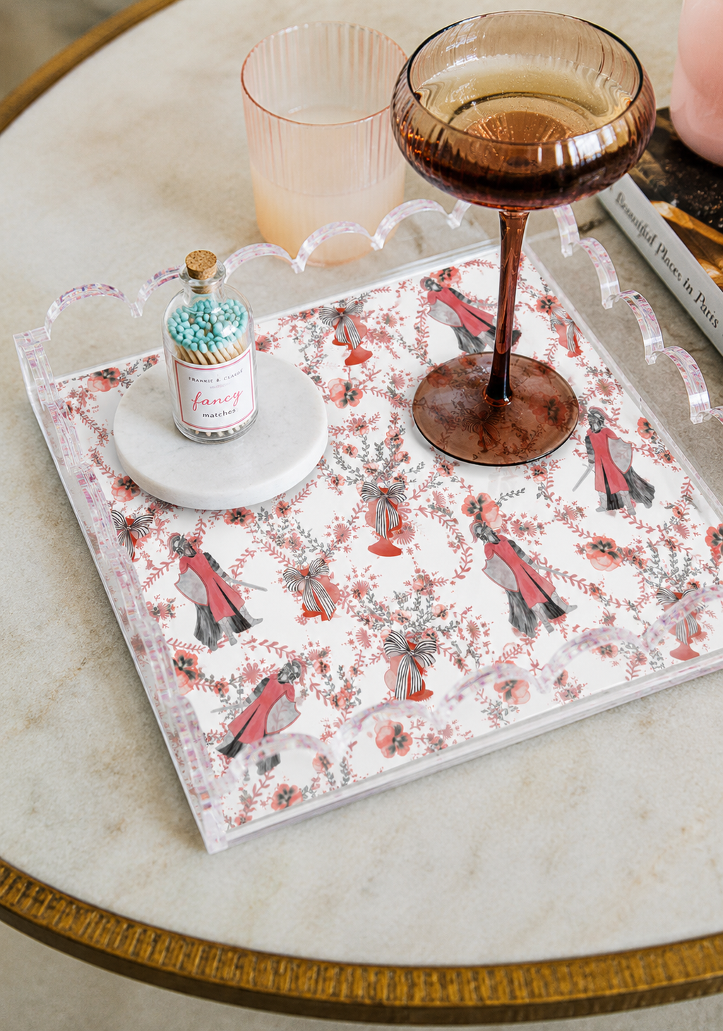 Ebony & Dark Red Acrylic Scalloped Tray