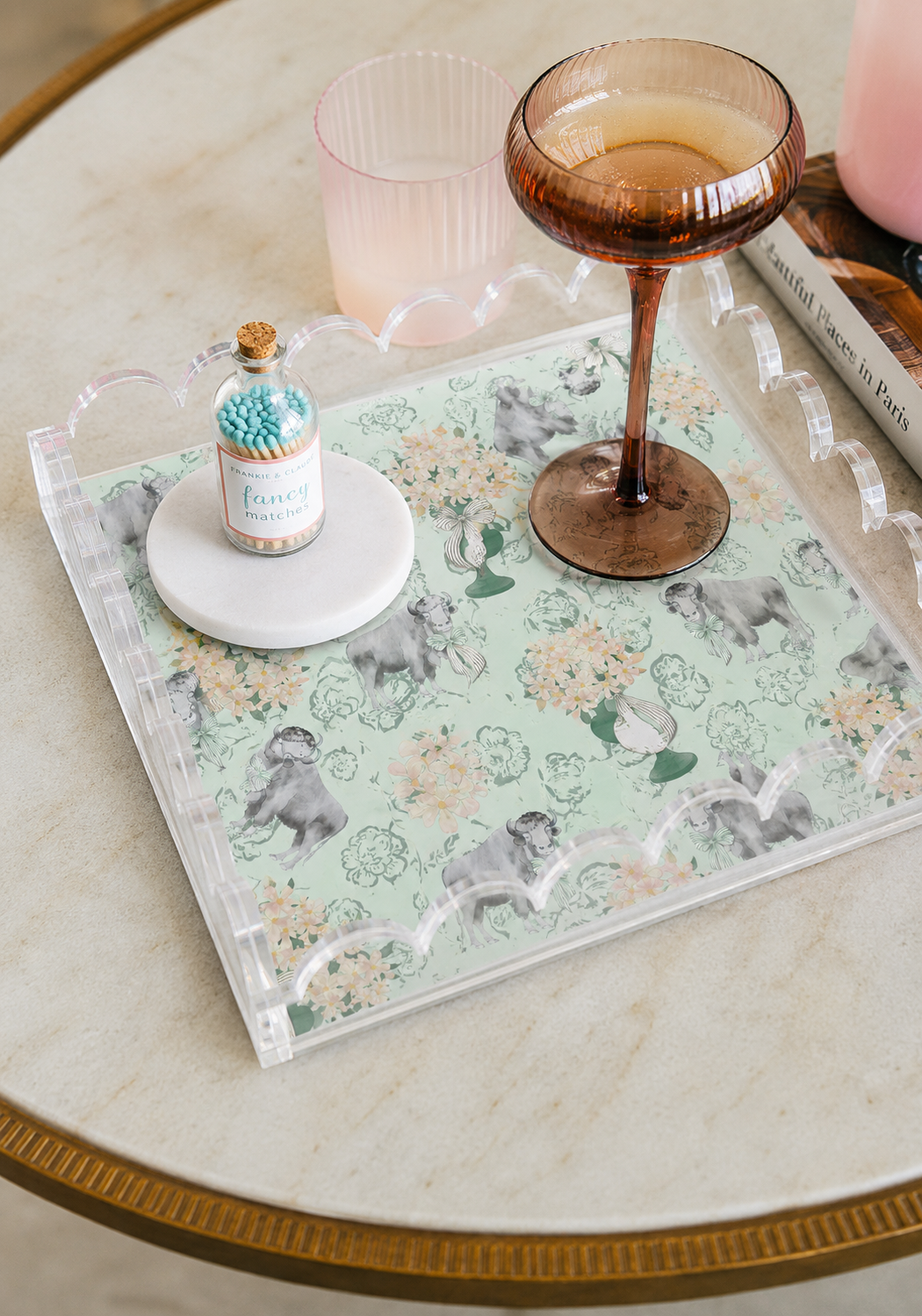 Fern & Gold Acrylic Scalloped Tray