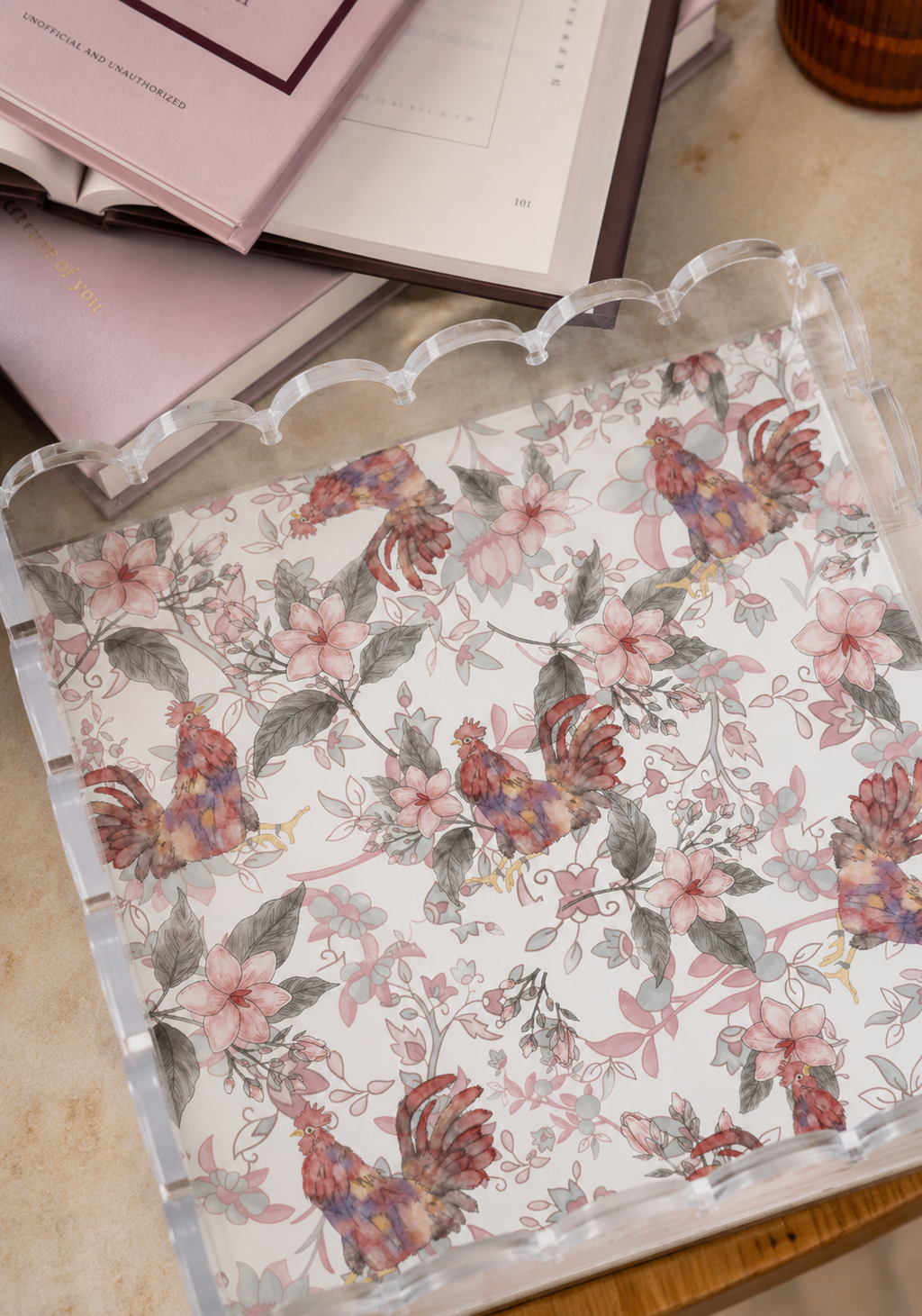 Garnet & Black Acrylic Scalloped Tray