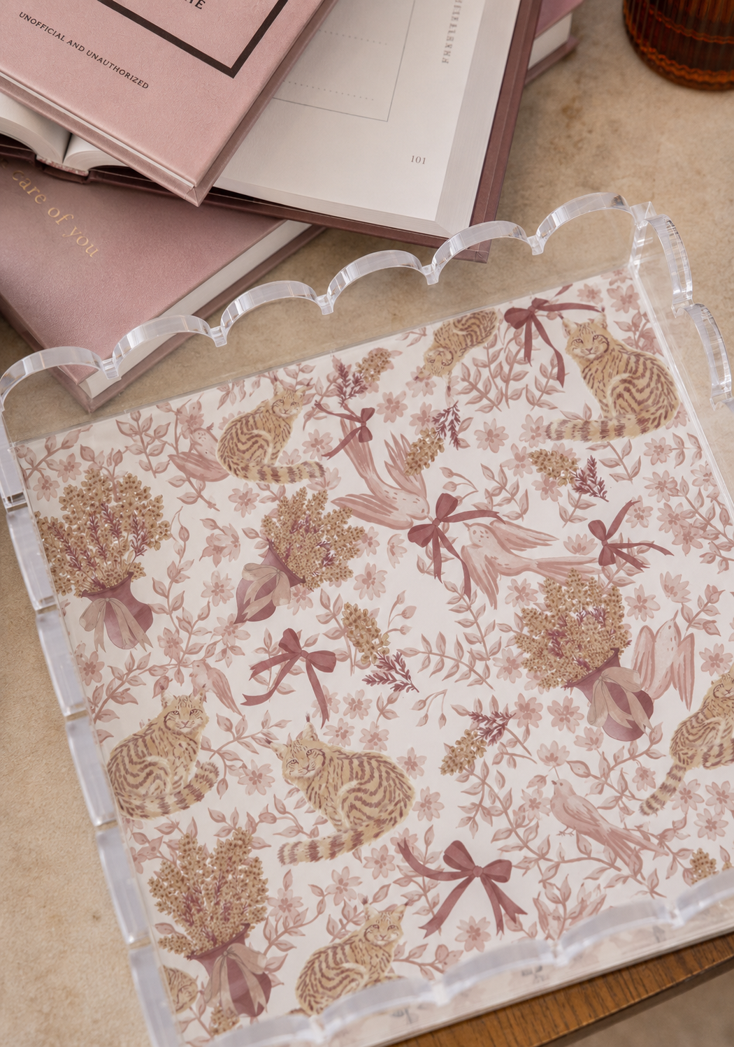 Maroon & Gold Acrylic Scalloped Tray