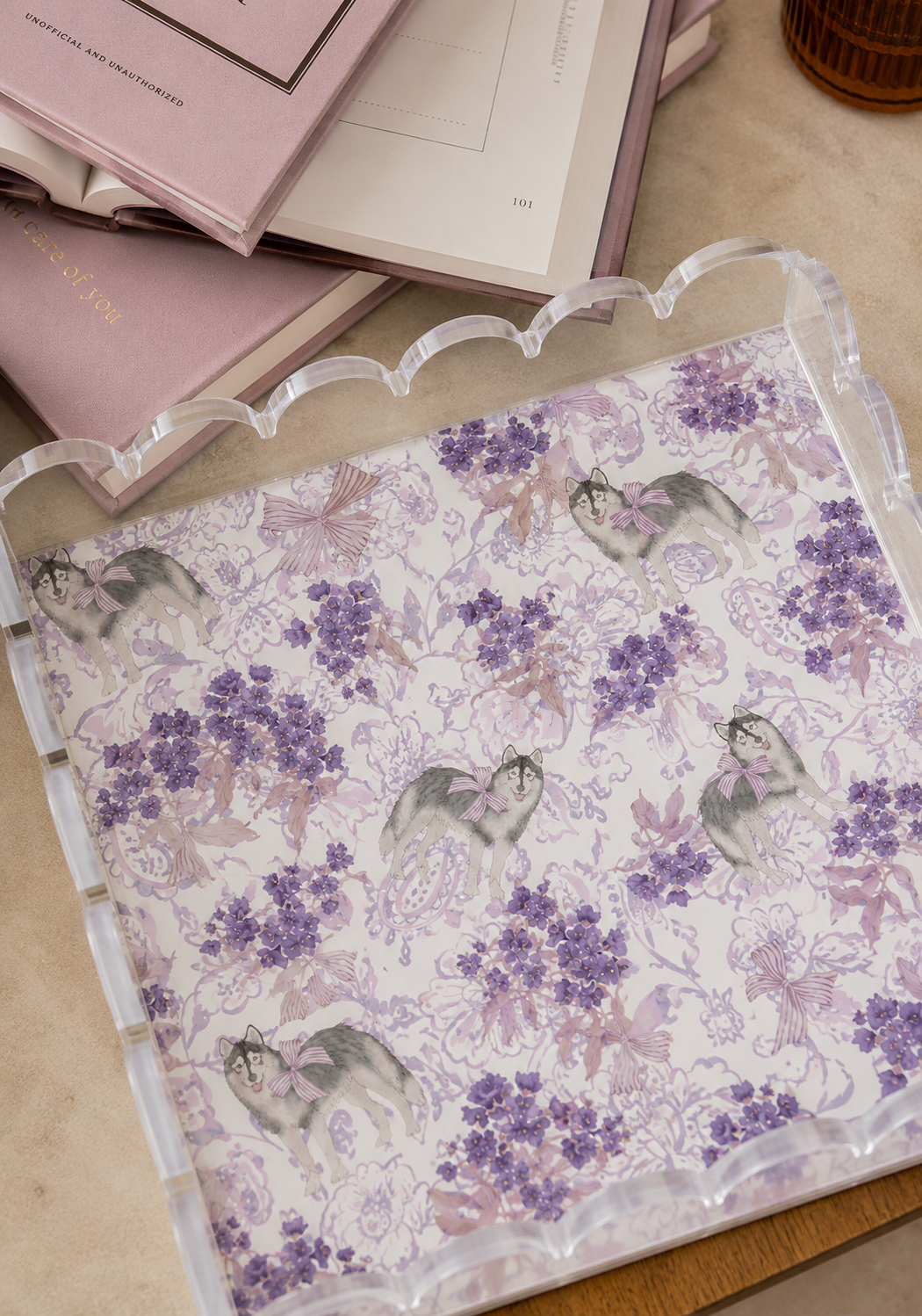 Metallic & Purple Acrylic Scalloped Tray