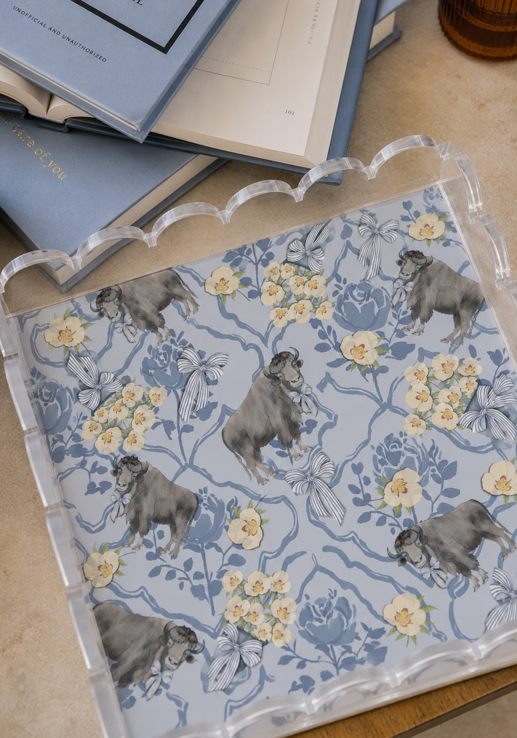 Navy, Cream & Gray Acrylic Scalloped Tray
