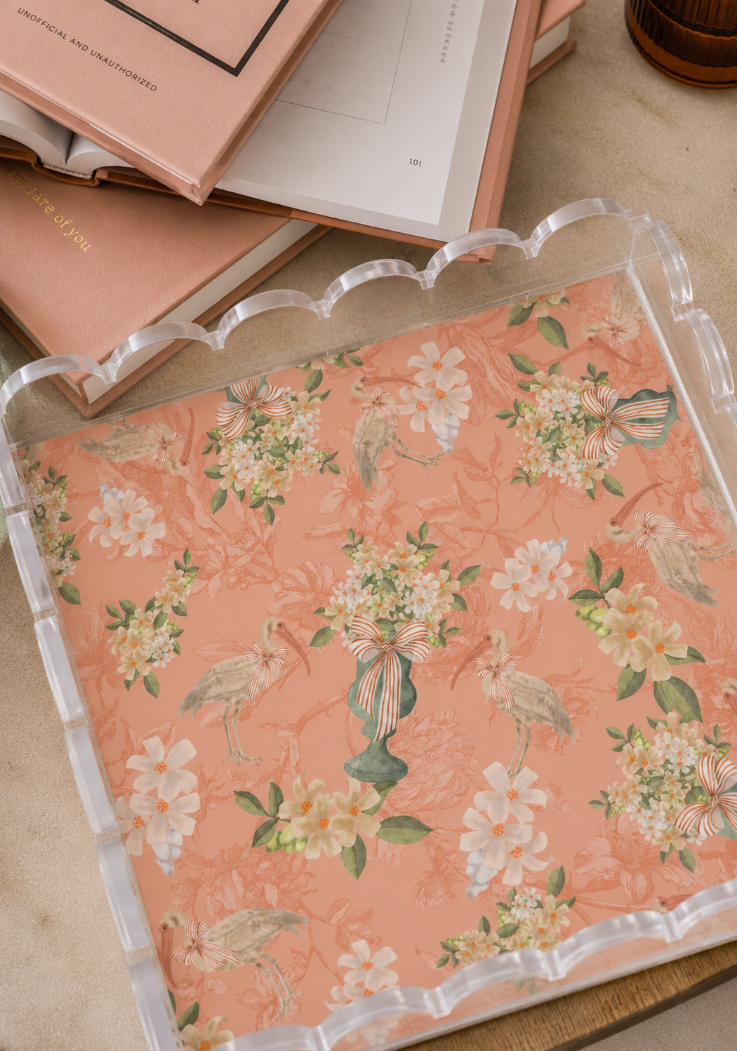 Orange & Dark Green Acrylic Scalloped Tray