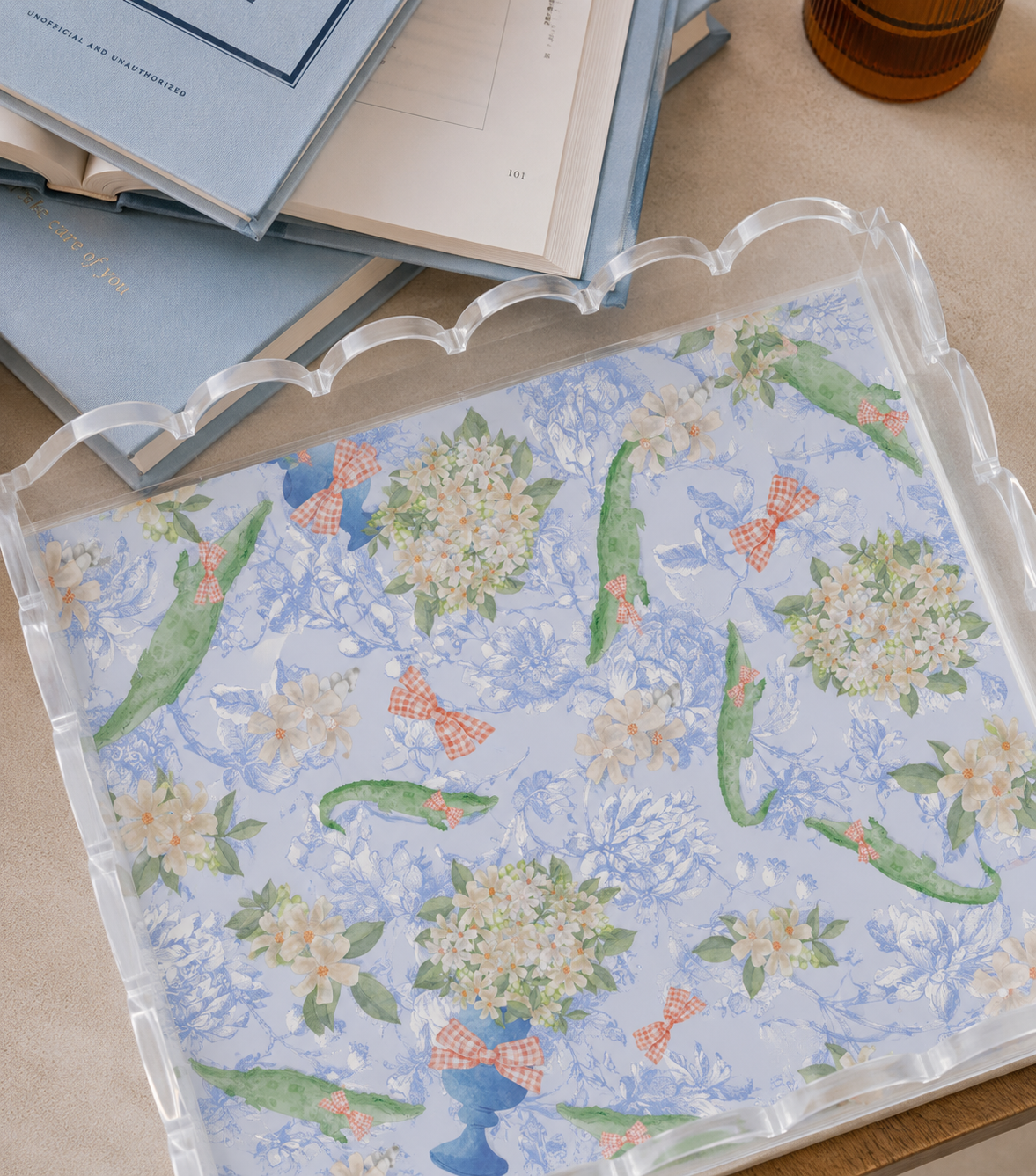 Royal & Orange Acrylic Scalloped Tray