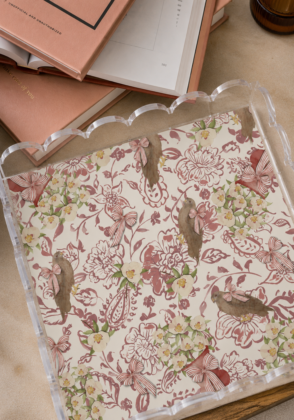 Ruby & Black Acrylic Scalloped Tray