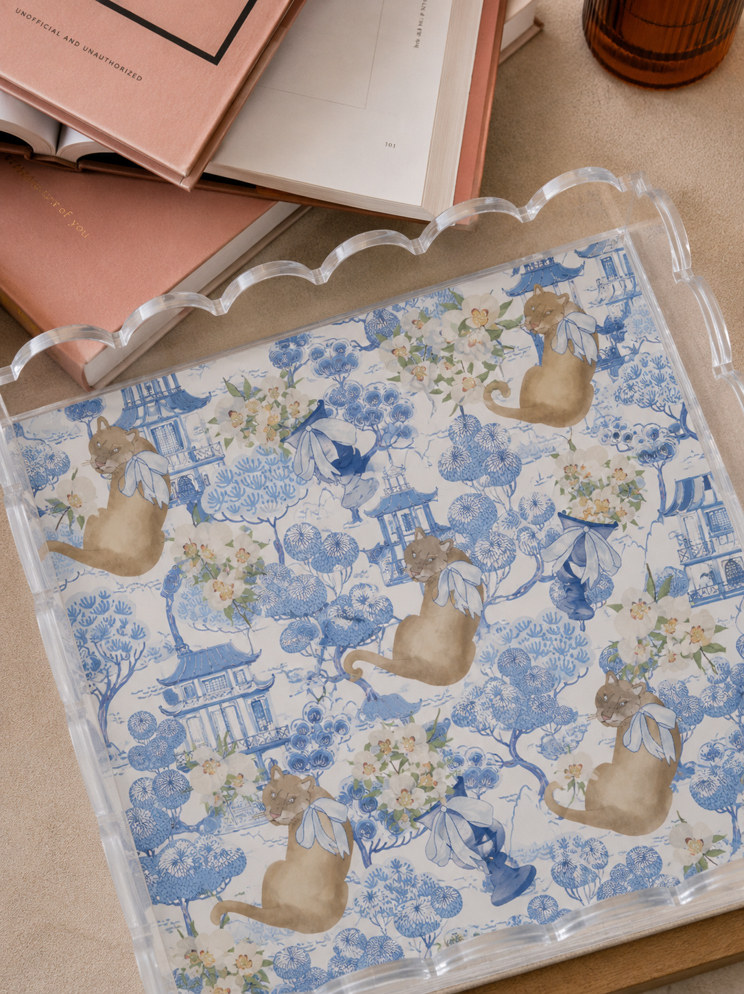 Sky & White Acrylic Scalloped Tray