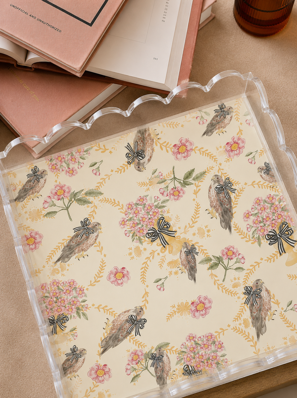 Straw & Black Acrylic Scalloped Tray
