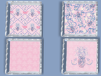 Set of two square acrylic trays with scalloped edges, featuring pink backgrounds and blue nautical and floral motifs.