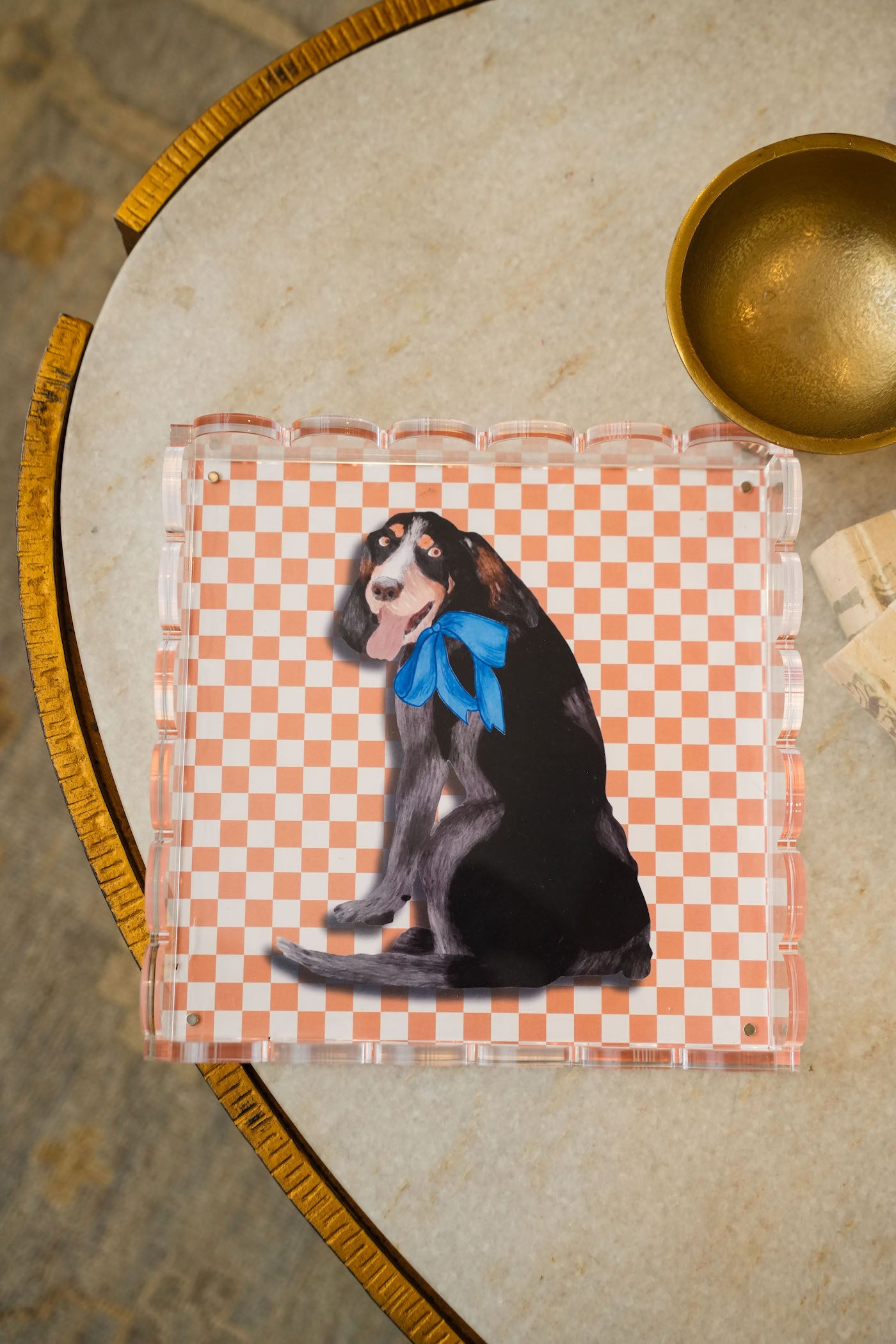 Rust & White Acrylic Scalloped Tray — acrylic scalloped tray with hand-illustrated magnetic insert