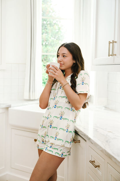 Heirloom Pajama Shorts Set - Royal & Orange