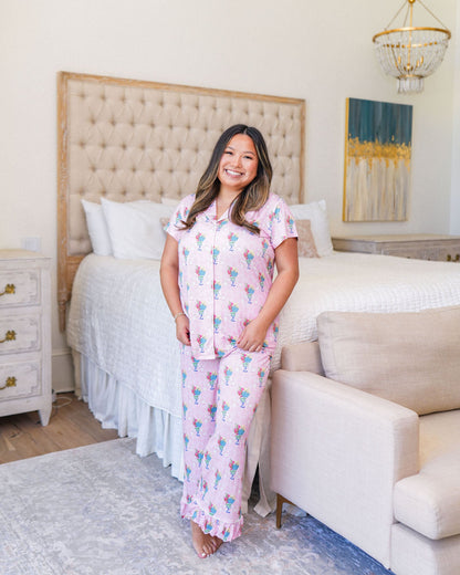 Mahjong Heirloom Pajama Pants Set - Pink