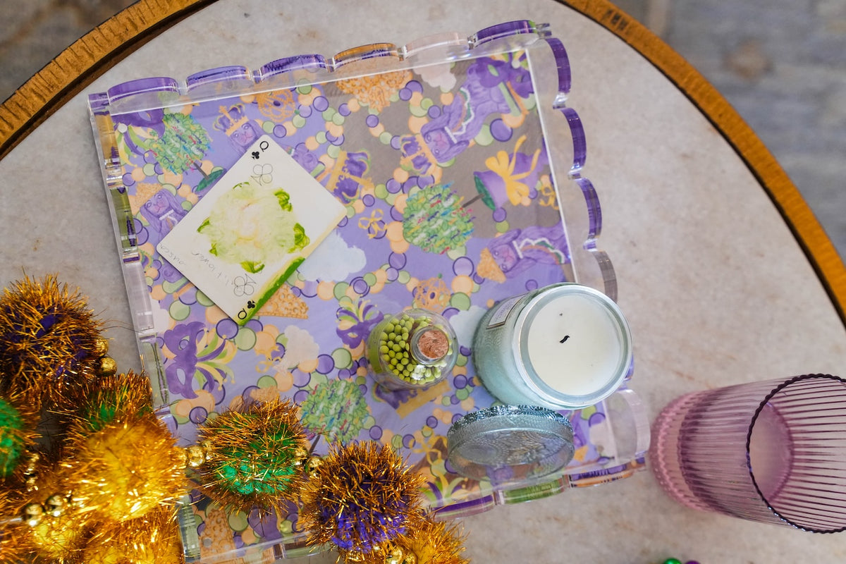Mardi Party Acrylic Scalloped Tray