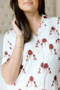 Heirloom Pajama Shorts Set - Maroon & White — 95% bamboo hand-illustrated pajama shorts set