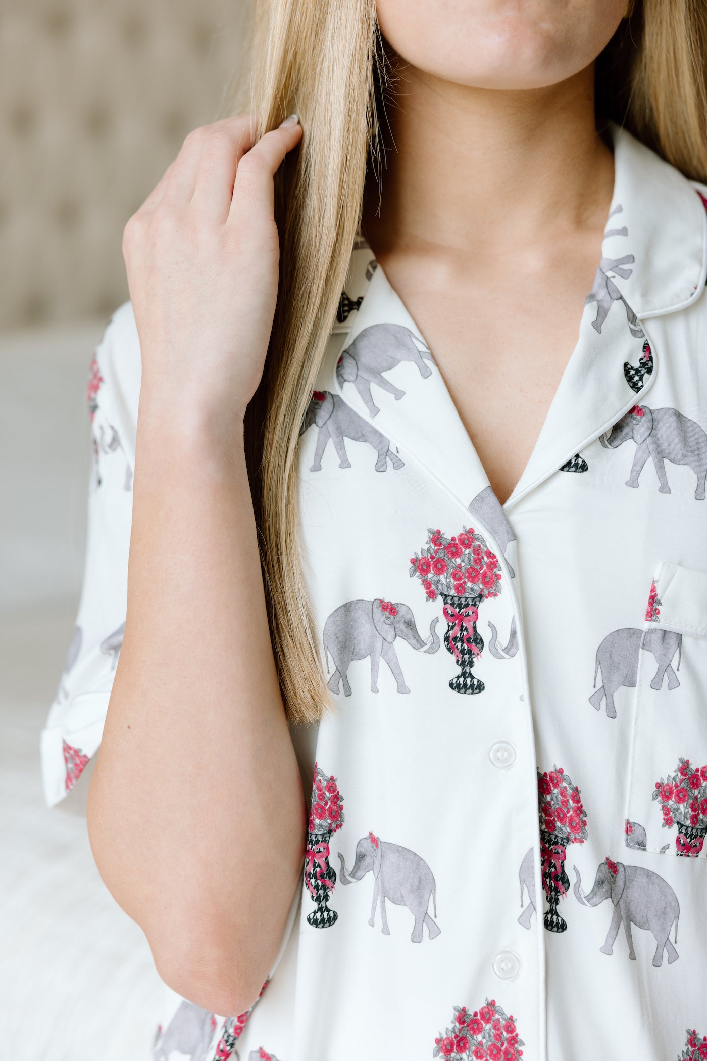 Heirloom Pajama Shorts Set - Crimson & White — 95% bamboo hand-illustrated pajama shorts set
